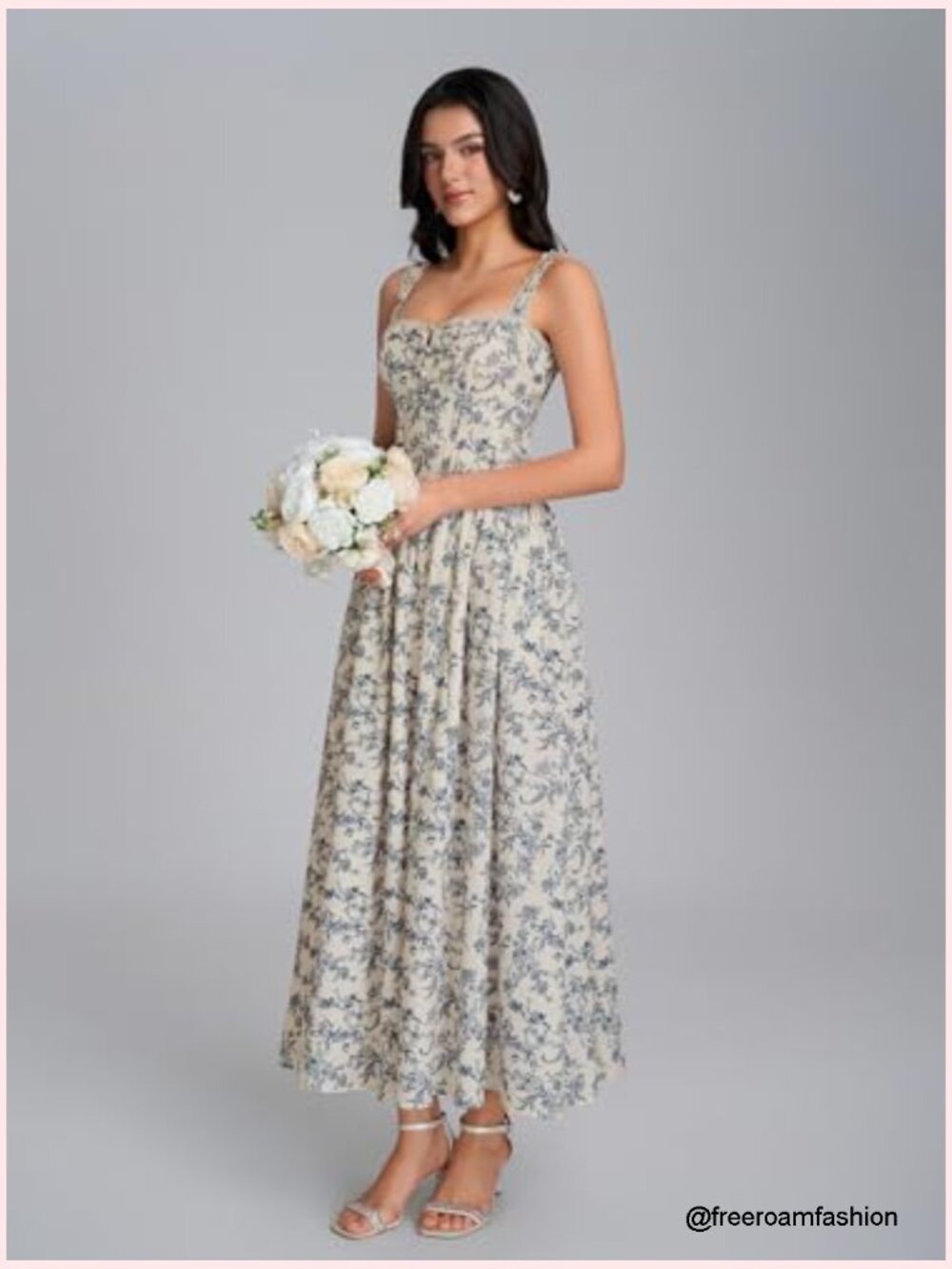 Sleeveless Corset Midi Dress with Pockets Smocked Flowy A-Line - Picture 5 of 7
